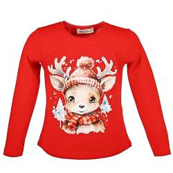Weihnachtshirsch Langarmshirt für Mädchen | Rotes Baumwoll Festlich Weihnachten Sweatshirt I Weihnachtsmotiv Pullover Weihnachtspulli (DE/NL/SE/PL, Numerisch, 92, Regular, Pattern 1) von Generisch