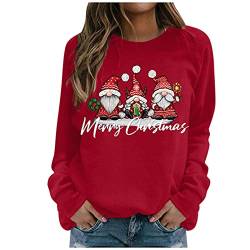 Weihnachtspullover Damen Weihnachtspulli Christmas Mit Weihnachtsmotiv Sweater Tops Xmas Rentier Elfe Sweatshirt Party Bequem Christmas Sweatshirt Bluse Pulli Shirt Langarmshirt (Z1-Red, XL) von Generisch