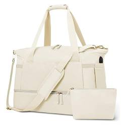 Weintasche, Turnbeutel für Damen, 37 l, Sporttasche, Reisetasche, mit USB-Ladeanschluss, Übernachtungstasche, Tragetaschen, beige, Einheitsgröße von Generisch