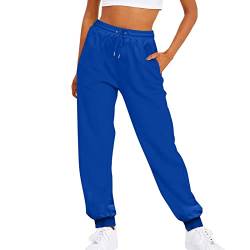 Weiße Hose Damen 46 Damen einfarbig Kordelzug elastische Taille lässige lockere Fußfleece-Jogginghose Outfits Damen Hose Pulli (Blue, L) von Generisch