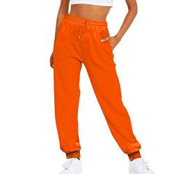 Weiße Hose Damen 46 Damen einfarbig Kordelzug elastische Taille lässige lockere Fußfleece-Jogginghose Outfits Damen Hose Pulli (Orange, L) von Generisch
