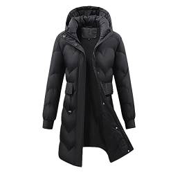 Wintermantel Damen Lang Warm Gefüttert Wasserdicht Kapuzenjacke Steppmantel Daunenjacke Outdoor Thermo Softshellmantel Damen Wasserdicht Atmungsaktiv Puffermantel Weste (schwarz,S) von Generisch