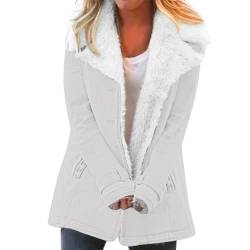 Wollwintermantel Damen, Jacke Damen Warm Fleecejacke Lang Elegant Mantel Flauschig Fleece Winterjacke Mode Langarm Plüschjacke Einfarbig Wintermantel Herbst Winter Casual Übergang (White, S) von Generisch