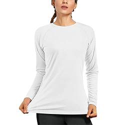 Womens Active Wear Gymnastik Top Yoga Shirt Atmungsaktive Trainingskleidung Langarm Gym Tops Running Activewear Nahtlose Athletische Lange ÄRmel (L,Weiß) von Generisch