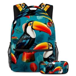 Wunderschöner Tukan, organisiert und trendy, 2-teiliges Schultaschen-Set für Jungen, Mädchen, Teenager, die ultimative Reise-Büchertasche, Mehrfarbig Nr. 06, B：29.4x20x40cm P：19x7.5x3.8cm, von Generisch
