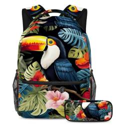 Wunderschöner Tukan, organisiert und trendy, 2-teiliges Schultaschen-Set für Jungen, Mädchen, Teenager, die ultimative Reise-Büchertasche, Mehrfarbig Nr. 07, B：29.4x20x40cm P：19x7.5x3.8cm, von Generisch