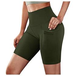Yogahosen Kurze für Damen Hohe Taille Yoga-Hosen mit Taschen Regenbogen Leggings Damen Jogging Scrunch Butt Sportshorts für Frauen (xB-Army Green, M) von Generisch