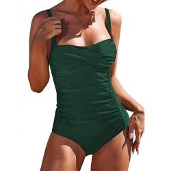 Zweiteiliger Badeanzug für Damen, schlankmachend und abschirmend, mit Trägern, Badeanzüge, Übergröße, Bügel, grün, 52 von Generisch