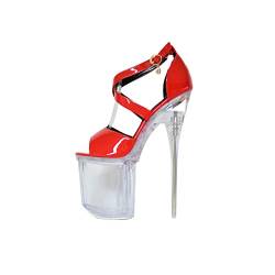 jch-Fashion Club XXL Party Plateau Pumps Damenschuhe Sandalen Sexy Gogo High Heels Transparent Lack Absatzschuhe (Rot, eu_Footwear_Size_System, Adult, Women, Numeric, medium, Numeric_38) von Generisch