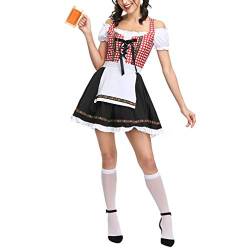 Frauen Sexy Diener Kleid, Trachten Damen Dirndl Kurz Oktoberfest Kleid, Rot und Schwarz Kariert, Bier, Kellner, Dienstmädchen Kleid Lolita Kostüm Maid Kostüme Halloween Cosplay Kostüme von Generise