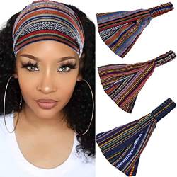Generse Boho-Stirnbänder, elastisch, breit, Yoga-Turban, gestreift, gedreht, Kopfwickel für Damen und Mädchen, 3 Stück von Generse