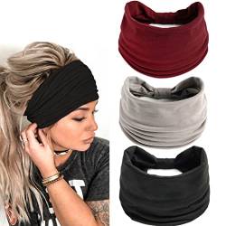 Generse Breite Stirnbänder, schwarz, Boho-Haarband, Yoga, Schweißband, Turban, elastische Headwraps für Damen und Mädchen, 3 Stück (B) von Generse