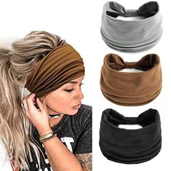 Generse Breites Stirnband, grau, elastisches Kopftuch, Sport, Yoga, Haarbänder für Damen und Mädchen (3 Stück) von Generse
