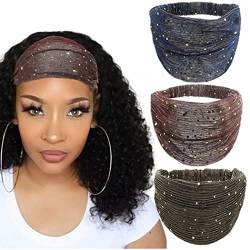 Generse Breites Stirnband mit Pailletten, elastische Haarbänder, Yoga, Turban, Outdoor-Schweißbänder, Kopfwickel für Frauen und Mädchen, 3 Stück von Generse