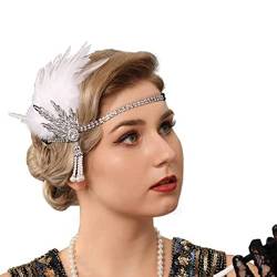 Generse Flapper Stirnbänder Quaste Kristall Feder Stirnband Great Gatsby Kopfschmuck 1920er Jahre Haarschmuck für Frauen 1 Stück (weiß) von Generse