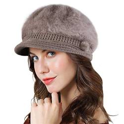 Genfien Brim Cap Newsboy Cap for Ladies Thick Fleece Gefüttert Winter Gestrickte Baskenmütze Vintage Häkeln Schirmmütze Leicht Winter, khaki, Einheitsgröße von Genfien