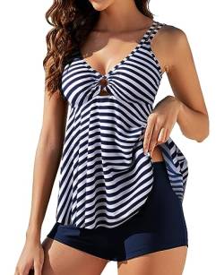 Genfien Damen Zweiteilig Badeanzug Push up Bademoden Bauchweg Tankini Set High Waist Beachwear Hotpants Badeanzug mit Zwei Trägern von Genfien