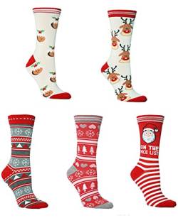 Genfien Damen witzige Strümpfe Damen Bunte Lustige Socken Fun Gemusterte Muster Socken Santa Claus 5 Paare von Genfien