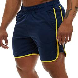 Genfien Herren Sporthose Kurz Hose Laufshorts Trainingsshorts Schnelltrocknend mit Tasche Herren Shorts Mesh Kurze Sporthose für Männer Zwei Vertikale Streifen an Der Seite von Genfien