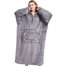 Genfien Hoodie Decke mit Ärmeln Deckenpullover für Damen Tragbare Decke für Frauen Sherpa Fleece Hoodie Sweatshirt mit Big Pocket Geeignet Kapuzenpullis für Männer und Frauen Einheitsgröße von Genfien