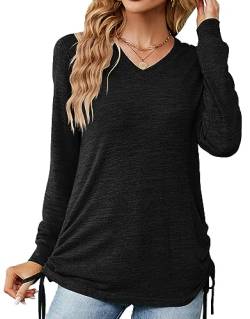 Genfien Langarmshirts für Damen Tunika Damen Langarm V Ausschnitt Oberteil Shirts Basic Casual Longshirt Lose Shirts Basic Hemd Tee Tops von Genfien