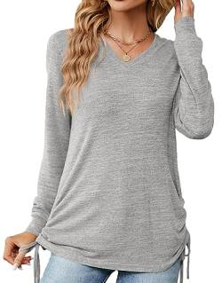 Genfien Langarmshirts für Damen Tunika Damen Langarm V Ausschnitt Oberteil Shirts Basic Casual Longshirt Lose Shirts Basic Hemd Tee Tops von Genfien