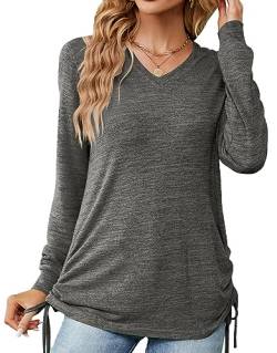 Genfien Langarmshirts für Damen Tunika Damen Langarm V Ausschnitt Oberteil Shirts Basic Casual Longshirt Lose Shirts Basic Hemd Tee Tops von Genfien