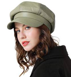 Genfien Schirmmütze Barett Mütze Damen Bakerboy Mütze Beret Cap PU Leder Winter Warm Soft Mode lässig Schirmmützen für Damen Outdoor von Genfien