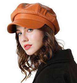 Genfien Schirmmütze Barett Mütze Damen Bakerboy Mütze Beret Cap PU Leder Winter Warm Soft Mode lässig Schirmmützen für Damen Outdoor von Genfien