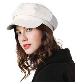 Genfien Schirmmütze Barett Mütze Damen Bakerboy Mütze Beret Cap PU Leder Winter Warm Soft Mode lässig Schirmmützen für Damen Outdoor von Genfien