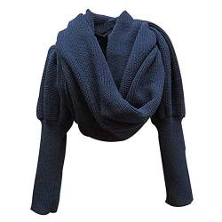 Genlesh Gestrickter Wickelschal, Unisex Mode Strickschal mit Ärmeln Lange Wraps Schals für Winter Herbst für Damen und Herren, marineblau, M von Genlesh