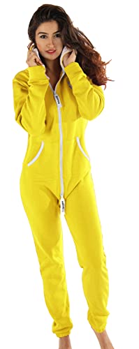 Gennadi Hoppe Damen Jumpsuit Suit Relaxpiece Einteiler Overall Anzug - Slim FIT, H6145 gelb S, gelb (Yellow), S von Gennadi Hoppe