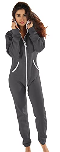 Gennadi Hoppe Damen Jumpsuit Suit Relaxpiece Einteiler Overall Anzug - Slim FIT, H6150 d-grau XS, dunkelgrau, XS von Gennadi Hoppe