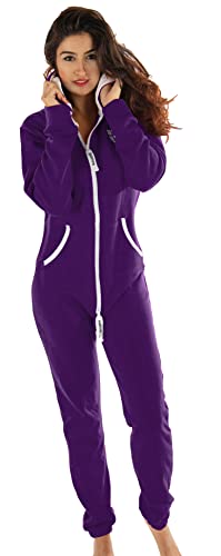 Gennadi Hoppe Damen Jumpsuit Suit Relaxpiece Einteiler Overall Anzug - Slim FIT, H8133 lila L, lila (Purple), L von Gennadi Hoppe