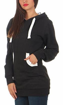 Gennadi Hoppe Damen Long Hoodie Longpulli Kapuzenpullover, D7327 XS, schwarzweiß von Gennadi Hoppe