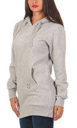 Gennadi Hoppe Damen Long Hoodie Longpulli Kapuzenpullover, D7332 XS, hell grau von Gennadi Hoppe