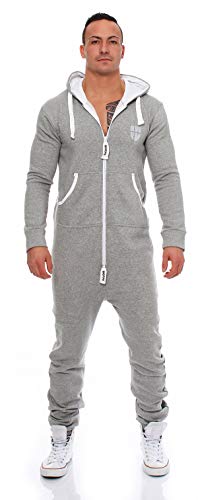 Gennadi Hoppe Herren Jumpsuit Onesie Jogger Einteiler Overall Slim Fit H6188 h-grau M. von Gennadi Hoppe