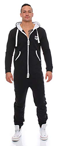 Gennadi Hoppe Herren Jumpsuit Onesie Jogger Einteiler Overall Slim Fit H6194 schw M. von Gennadi Hoppe