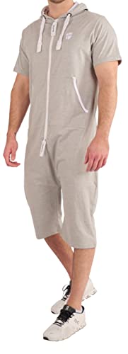 Gennadi Hoppe Herren Sommer Jumpsuit kurz, H8295, S, hellgrau von Gennadi Hoppe