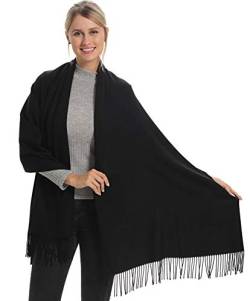 Schal Poncho Winter Für Damen - Frauen Warm Lang Schultertuch aus Kaschmir Herbst, Kuschelig Moda Nahtlose XXL Gross Halstuch Nackenwärmer, Einfarbig Schwarz von Genovega