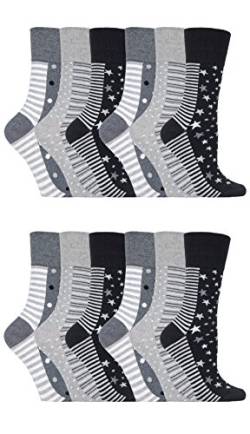 Gentle Grip - 12 Paar Damen Gesundheitssocken Diabetiker Druckfreie Spitze Handgekettelt Baumwollanteil Blumen Socken 37-42 eur (GG99) von Gentle Grip