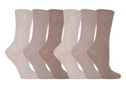 Gentle Grip - 6 Paar Damen Baumwollanteil Diabetikersocken Ohne Gummi Druckfreie Spitze Größe 37-42 eur (37-42 eur, Beige) von Gentle Grip