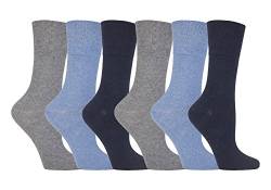 Gentle Grip - 6 Paar Damen Baumwollanteil Diabetikersocken Ohne Gummi Druckfreie Spitze Größe 37-42 eur (37-42 eur, Blau) von Gentle Grip