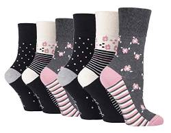 Gentle Grip - 6er Pack Damen Baumwolle Ohne Gummibund Socken | Socken mit Bunt Elegant Motiv (37/38, SOLRH217) von Gentle Grip
