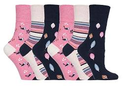 Gentle Grip - 6er Pack Damen Baumwolle Reine Bunt Muster Ohne Gummi Socken mit Design (37-42 EU, GG168 Birds/Leaves) von Gentle Grip