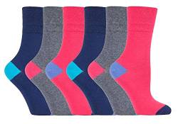 Gentle Grip - 6er Pack Damen Baumwolle Reine Bunt Muster Ohne Gummi Socken mit Design (37-42 EU, GG187) von Gentle Grip