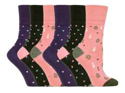 Gentle Grip - 6er Pack Damen Baumwolle Reine Muster Ohne Gummi Socken mit Design 37-42 EU (37-42 EU, GG205) von Gentle Grip