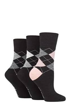 Gentle Grip Damen 3 Paar Baumwollsocken im Argylemuster Argyle Schwarz 37-42 von Gentle Grip