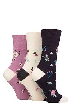 Gentle Grip SOCKSHOP Damen Gemustert und gestreift Weich und atmungsaktiv Bambus Socken im 3er-Multipack Botanische Blüte 37-41 von Gentle Grip