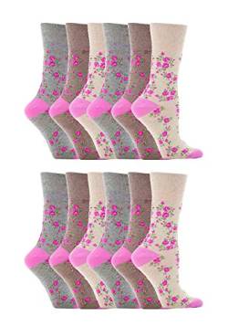 Gentle Grips 12 Parr Damen Elastische Socken, 37-42 eur blumen- Socken (Grau & Beige) von Gentle Grip